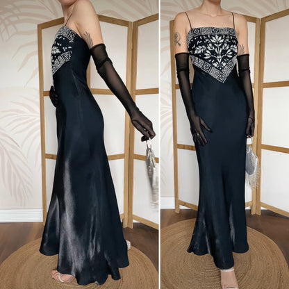 YVE London black silky slip dress UK 8-10