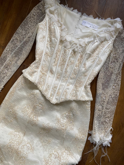 Ian Stuart champagne lace wedding dress uk 12