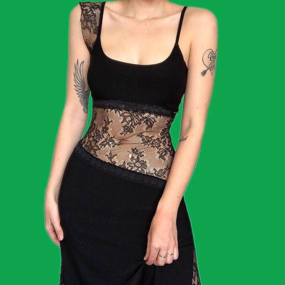 Nick Coleman black lace stretch dress UK 10