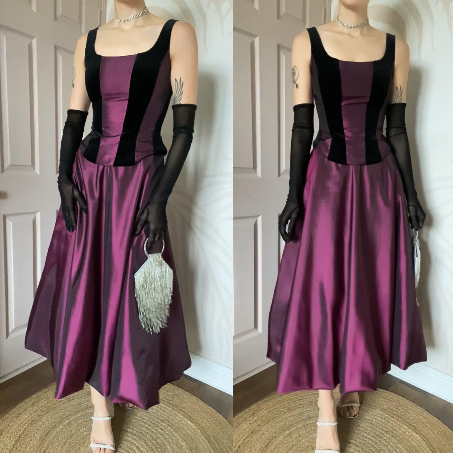 Frank Usher purple iridescent 2 piece top & skirt UK 8-10