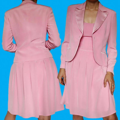 Baby pink 2 piece dress & blazer suit set UK 12