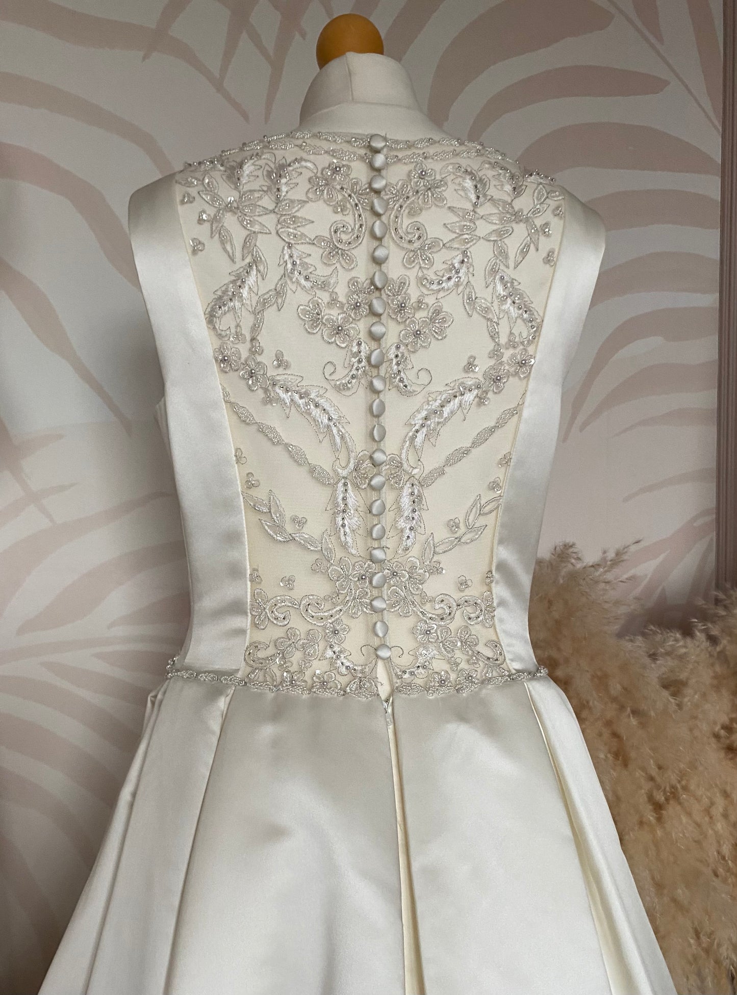 Hilary Morgan ivory satin fit & flare wedding dress uk 14