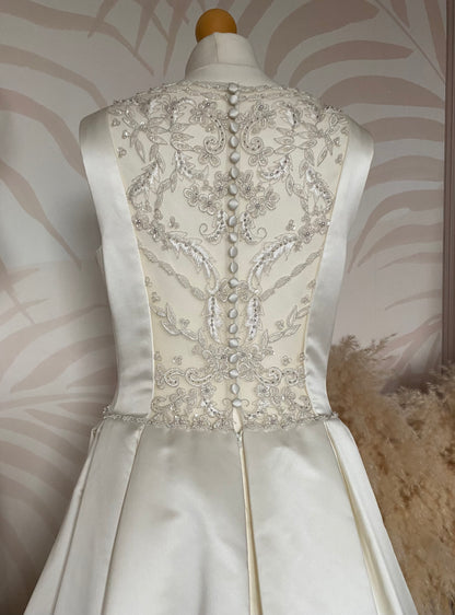 Hilary Morgan ivory satin fit & flare wedding dress uk 14