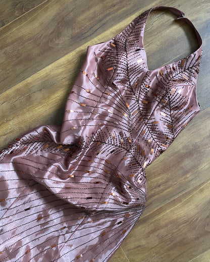 Yve London rose gold beaded halter evening dress UK 12