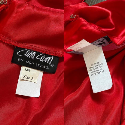 Niki Livas petite red satin prom dress uk 8