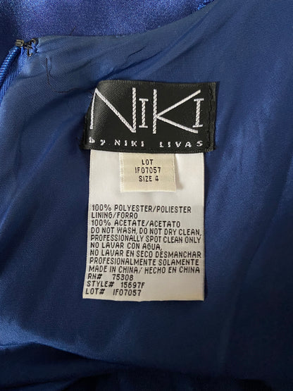 Blue satin lace evening dress UK 8