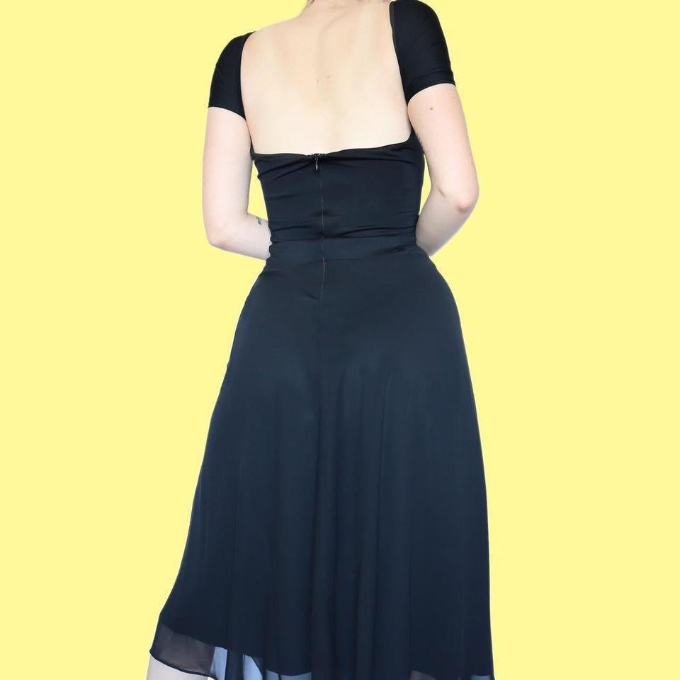 Black stretch gothic lace up evening dress UK 10