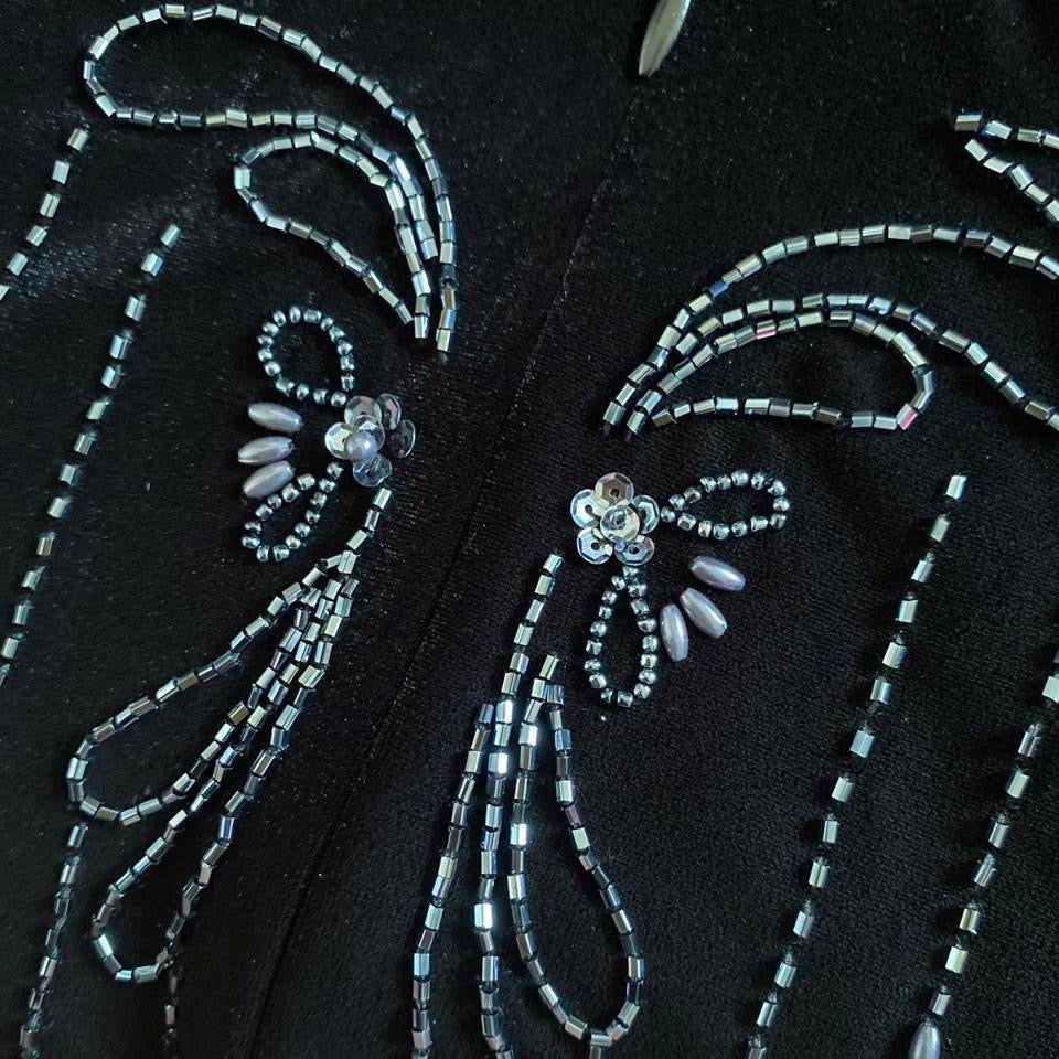 Black velvet Dave & Johnny beaded evening dress UK 14