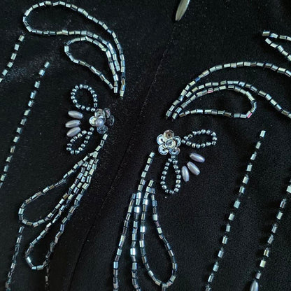 Black velvet Dave & Johnny beaded evening dress UK 14