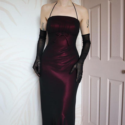 Vintage 90s Bhs dark overlay halter neck gown UK 16