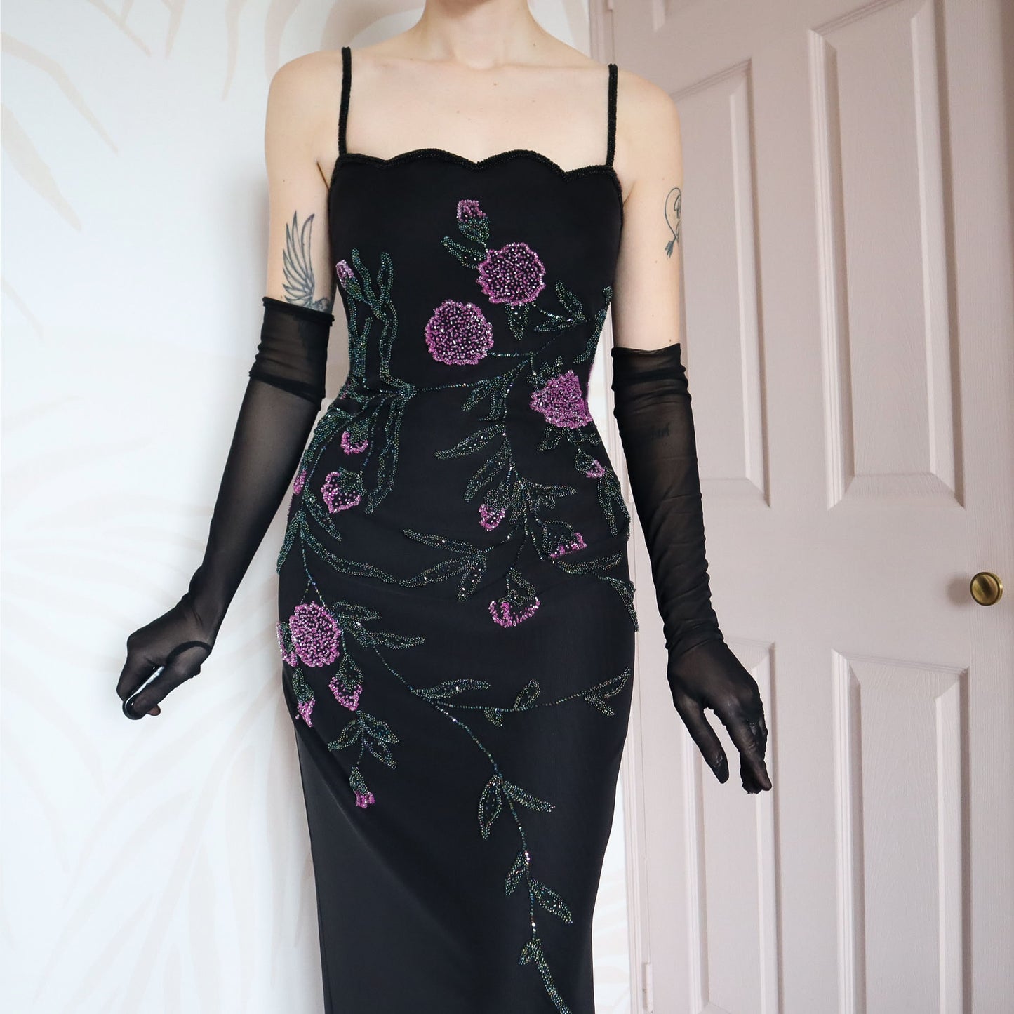 After Six black beaded evening gown UK 14