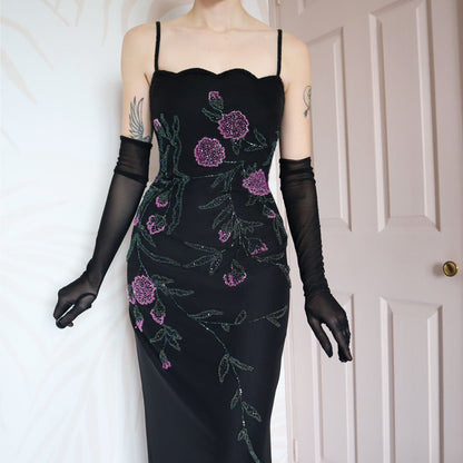 After Six black beaded evening gown UK 14