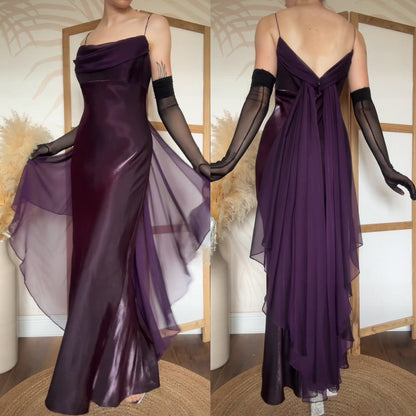 Purple satin & chiffon evening dress uk 16