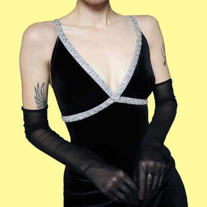 Black velvet 90s evening dress UK 16