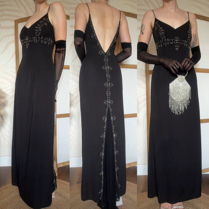 Black beaded low back evening dress uk 10