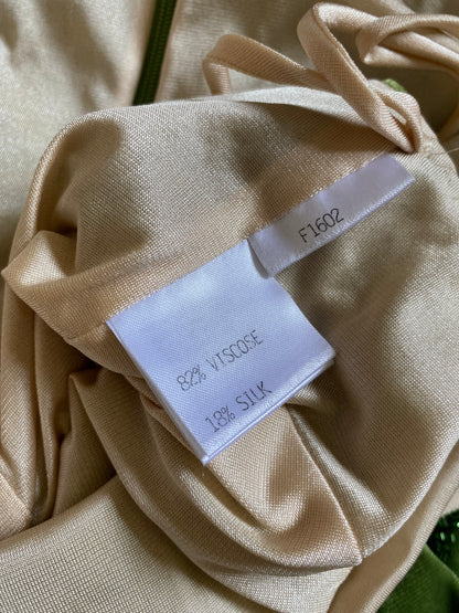 Frank Usher Silk Blend Green Velvet Evening Dress UK 12-14