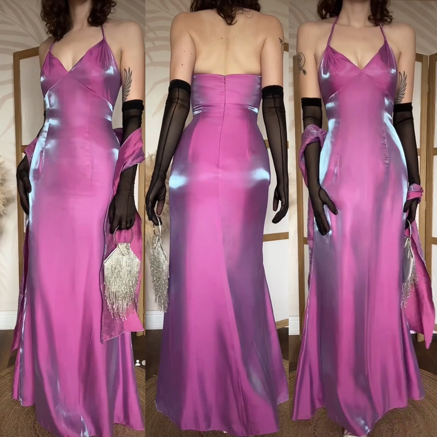 John Charles iridescent pink evening dress & shawl uk 12