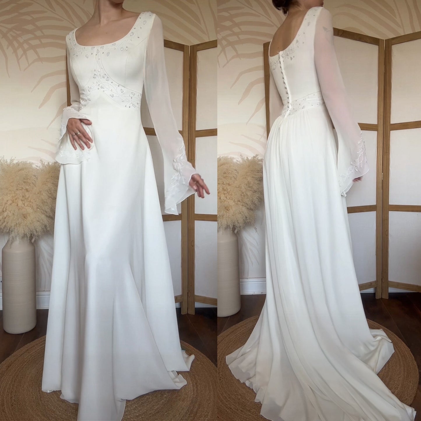 Ivory long sleeve ethereal wedding dress uk 16