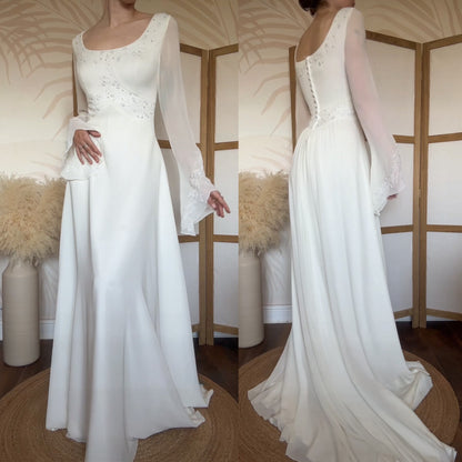 Ivory long sleeve ethereal wedding dress uk 16