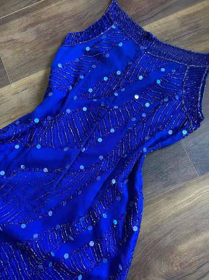 Electric blue 100% silk bead/sequin evening dress uk 8-10
