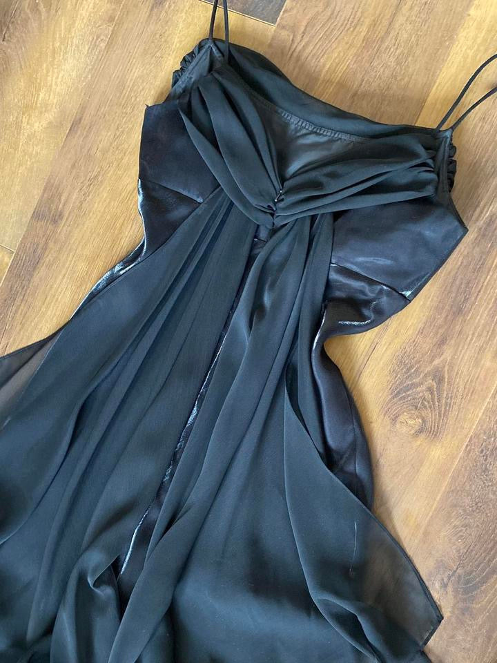 Silky black chiffon detail prom dress uk 14