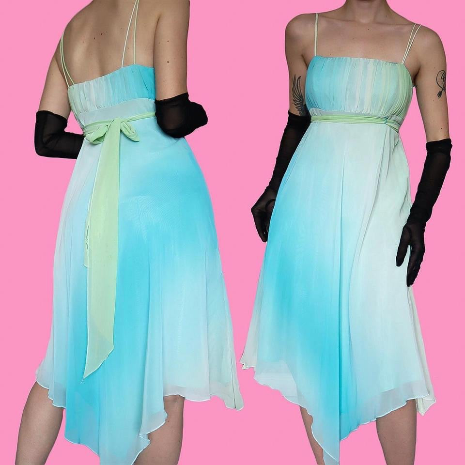 Debut Green & Blue Midi Summer Party Dress UK Size 10