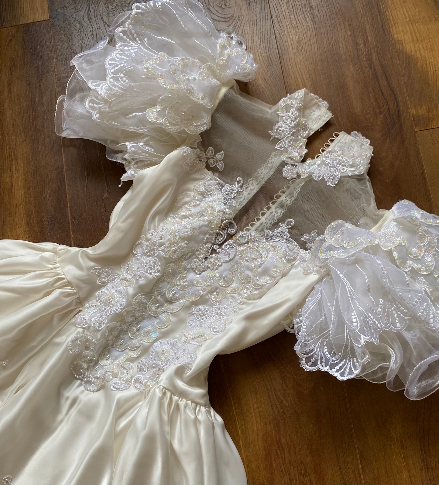 80s lace satin wedding dress with removable sleeves UK 10