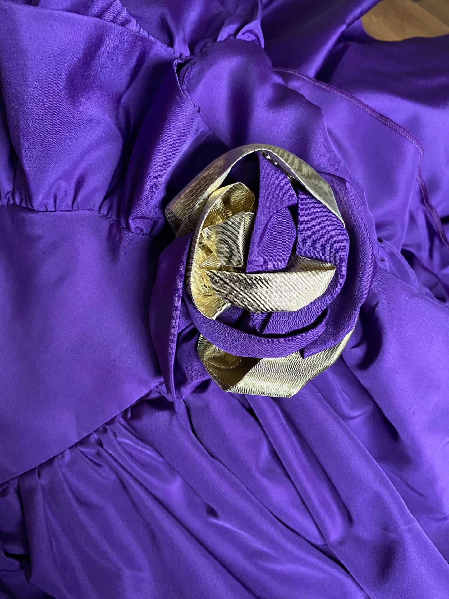 80s John Charles purple flared evening gown UK 12