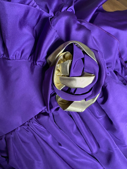 80s John Charles purple flared evening gown UK 12