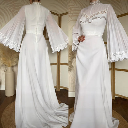 70s long flared sleeve wedding dress uk 12