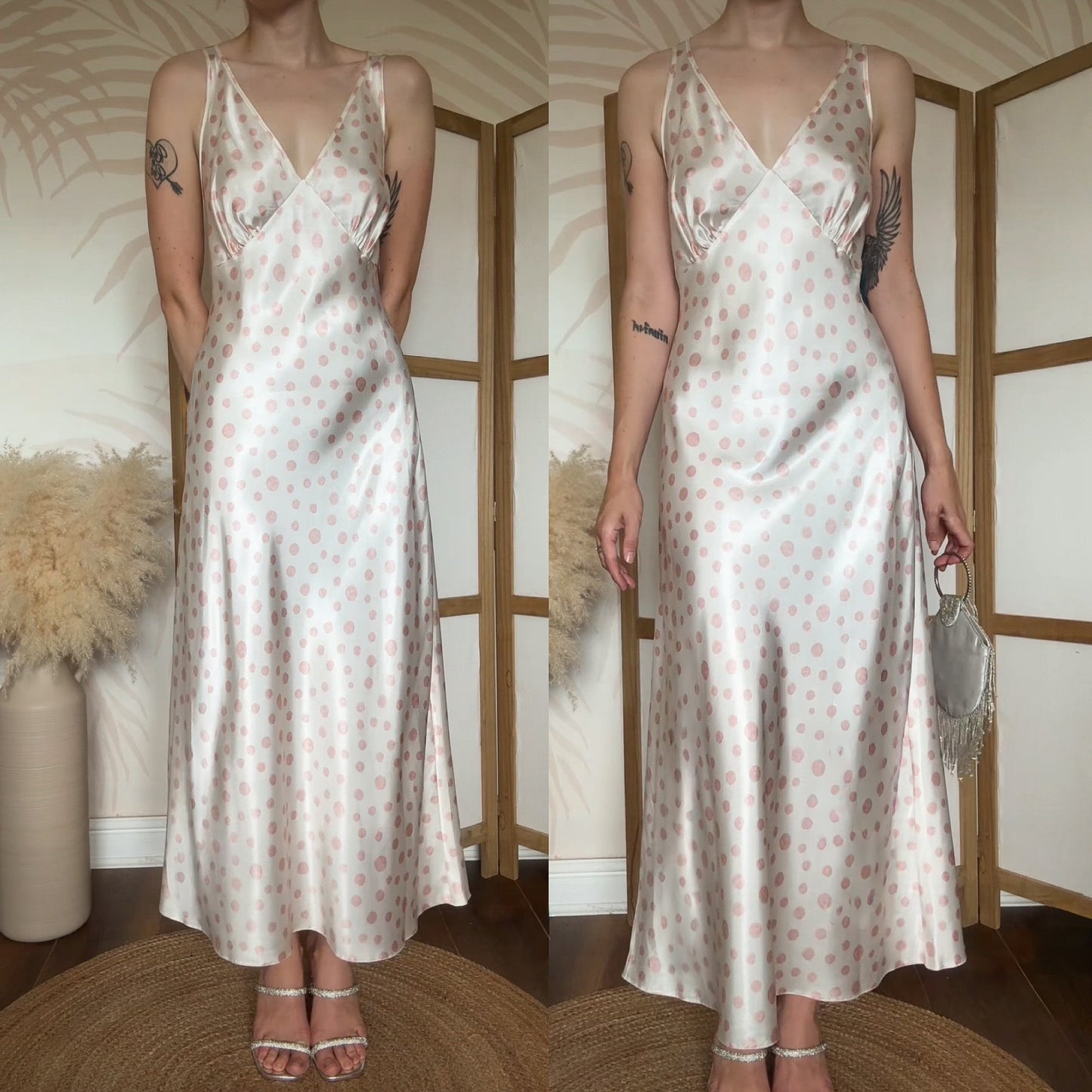 Pink polka dot satin slip dress uk 14-16