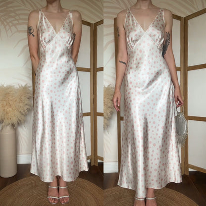 Pink polka dot satin slip dress uk 14-16