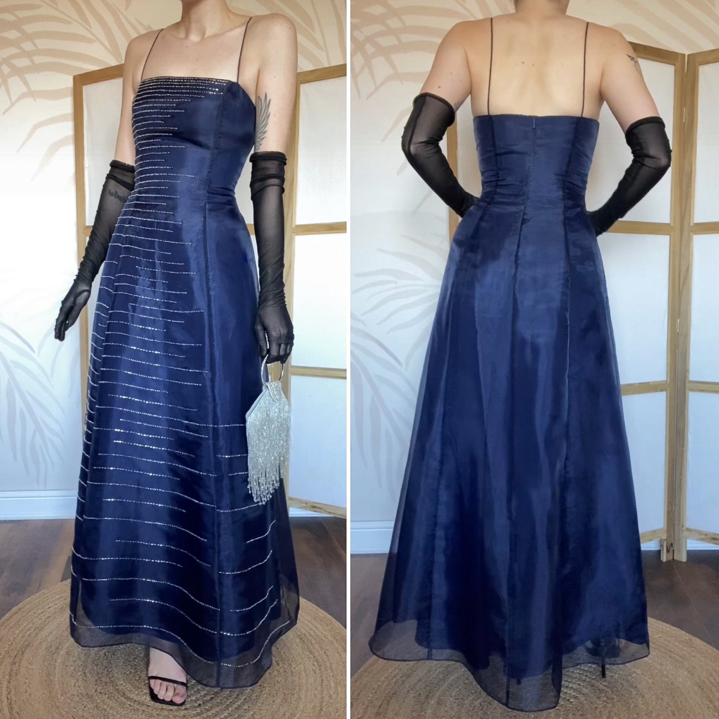 Morgan & Co navy beaded a-line prom dress UK 12