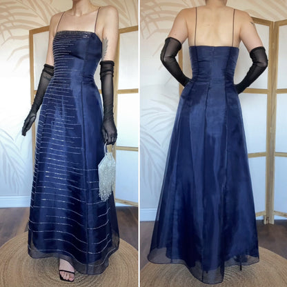 Morgan & Co navy beaded a-line prom dress UK 12