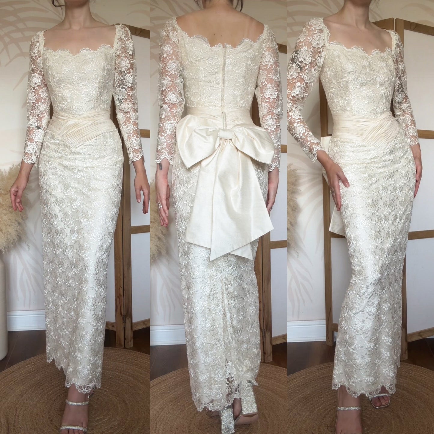 Helen Marina 1990s pure silk lace wedding dress uk 10
