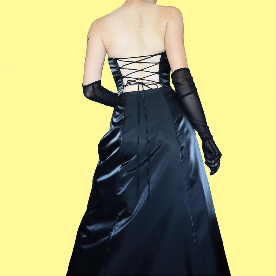 Shimmery black strapless a-line evening dress UK 10