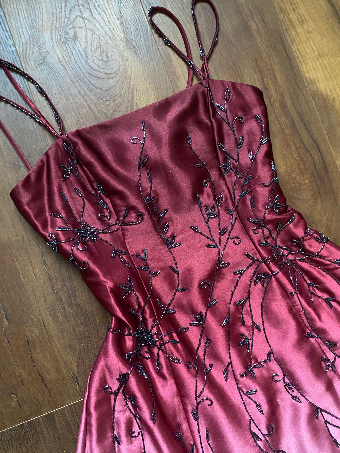 Pink Dave & Johnny satin beaded evening dress UK 8