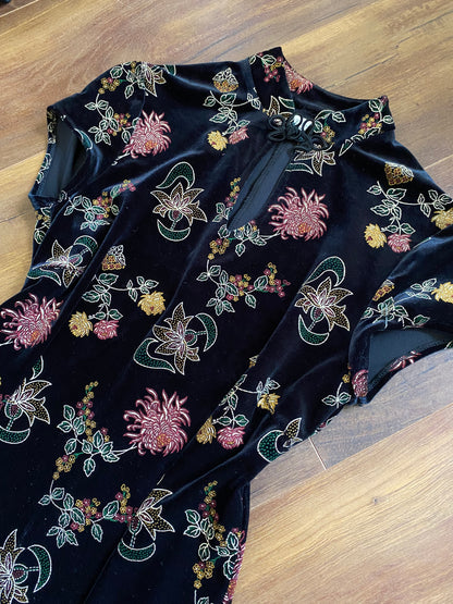 Charlotte Halton black velvet short sleeve evening dress uk 10