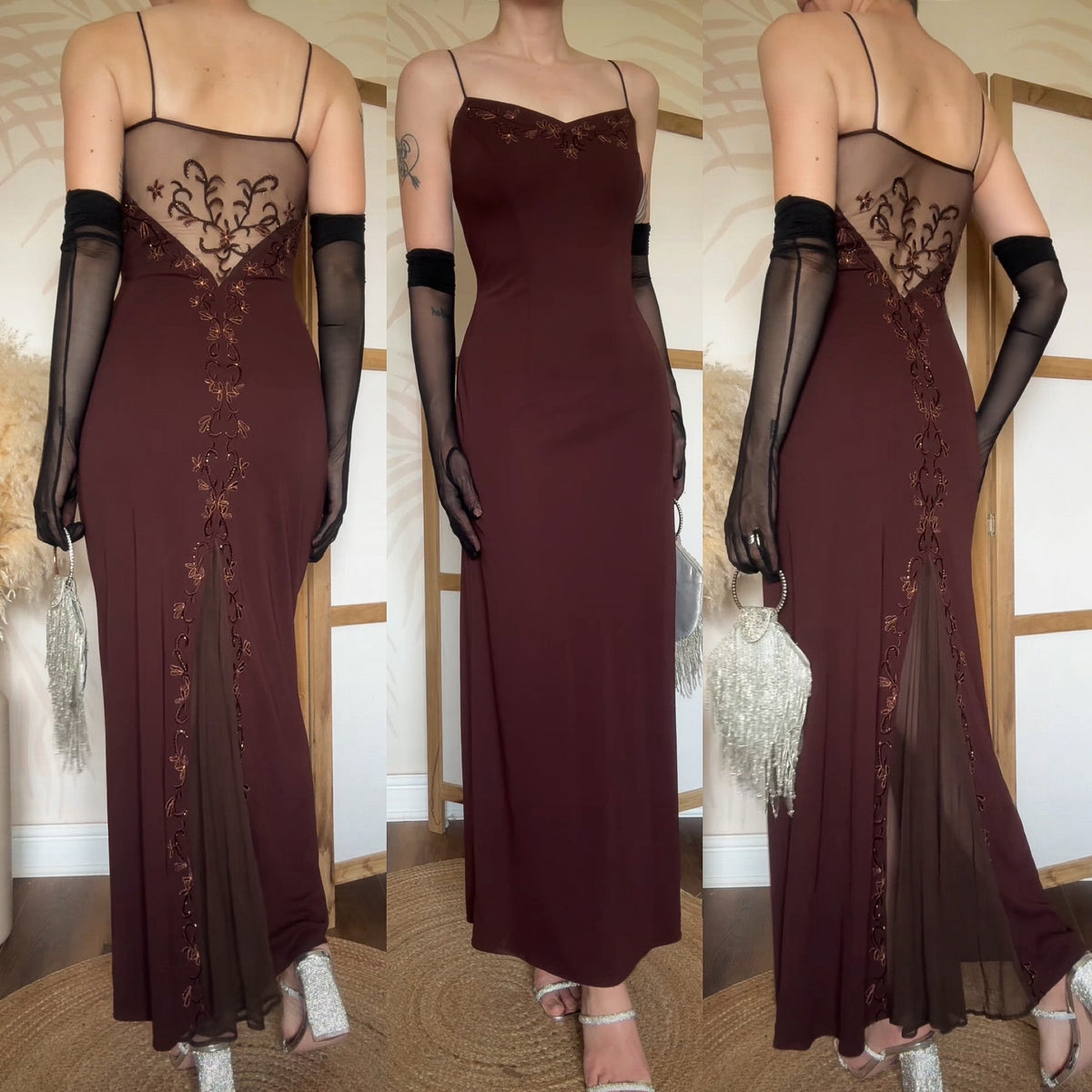 Brown stretch evening dress uk 10-12