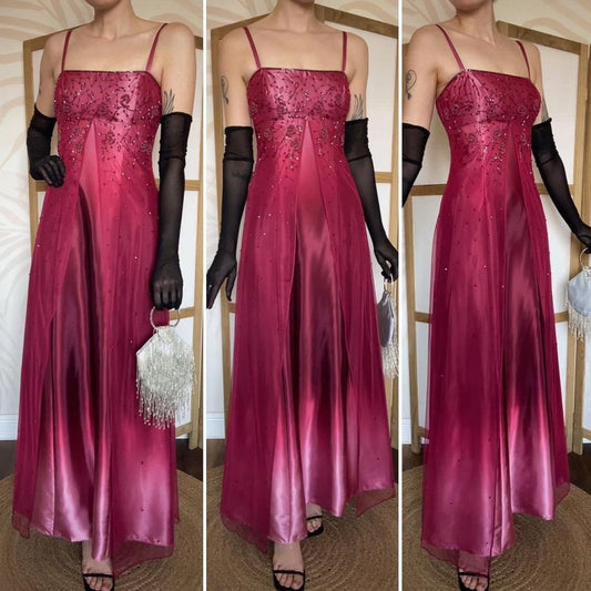 Ombre 90s beaded evening prom dress uk 10
