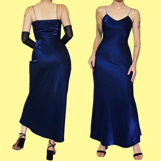 Electric blue silky slip dress UK 8
