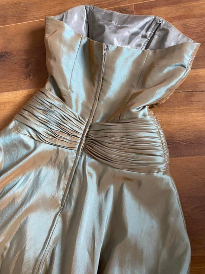 Iridescent grey/green strapless prom dress uk 8