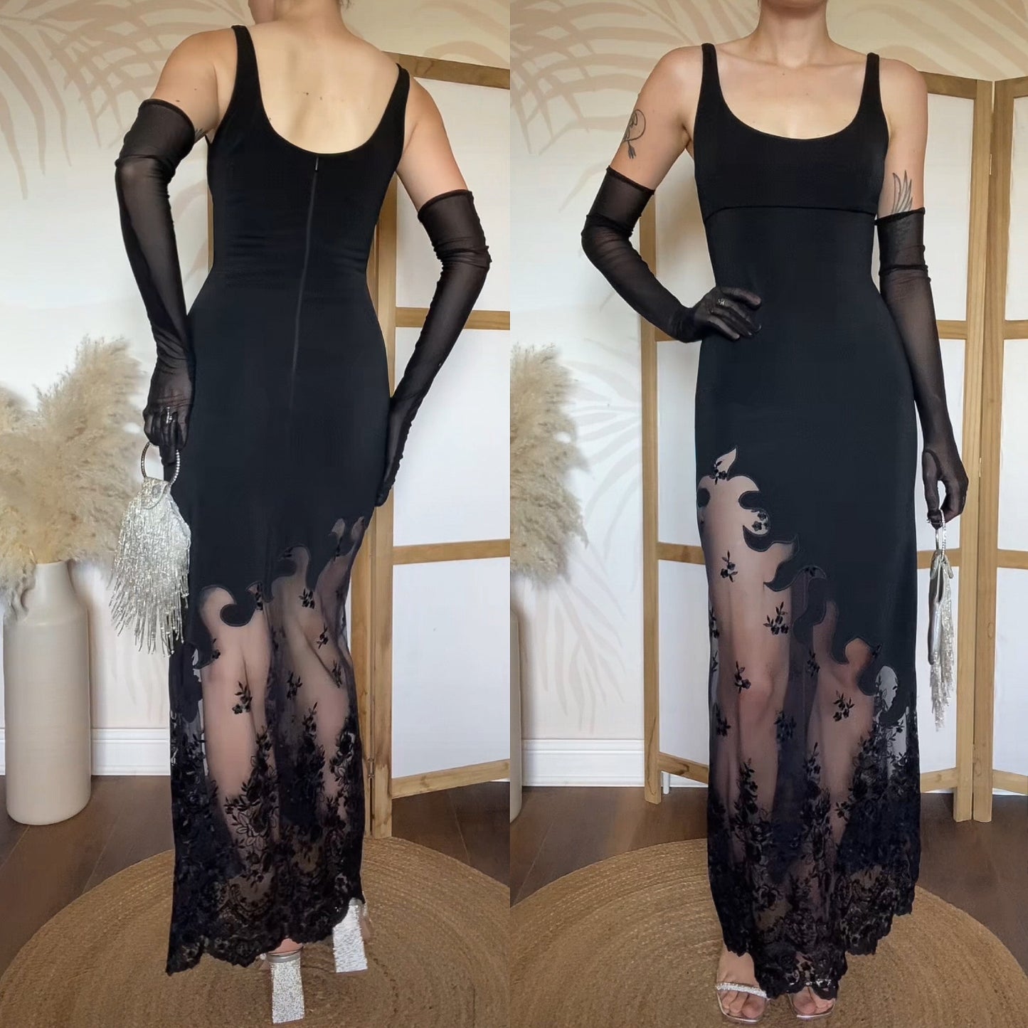 Bernshaw 90s black lace dress uk 10