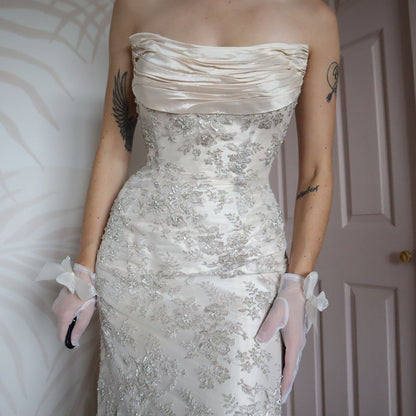 Champagne strapless Ian Staurt lace wedding dress UK 14