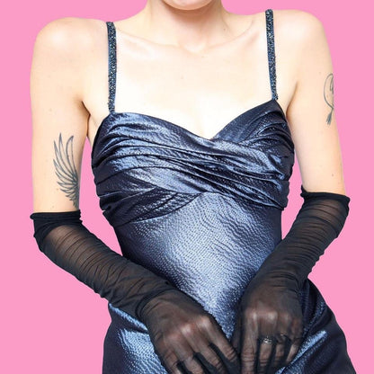 Niki Livas silver/blue textured evening dress UK 10