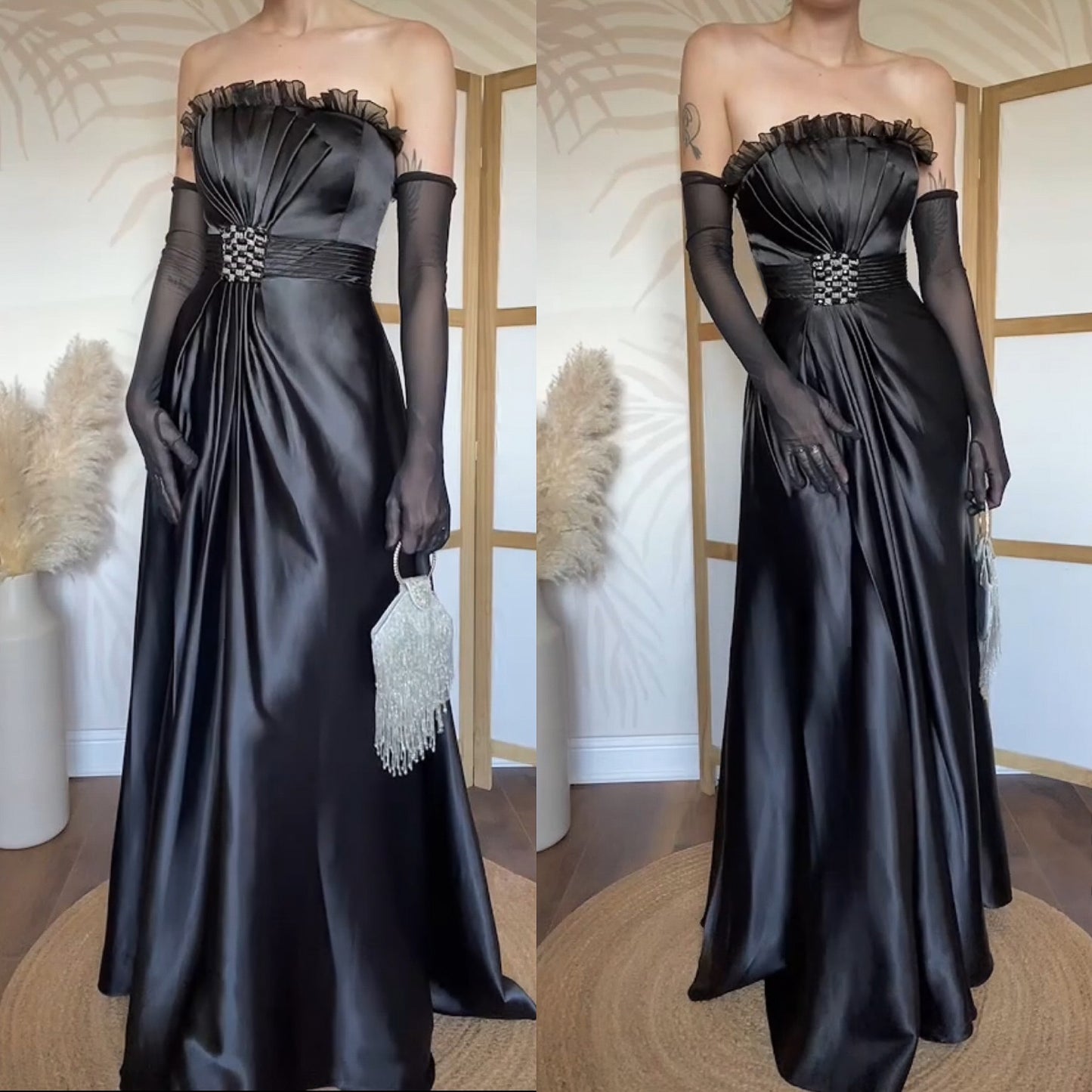 Sousourada black strapless evening dress uk 10