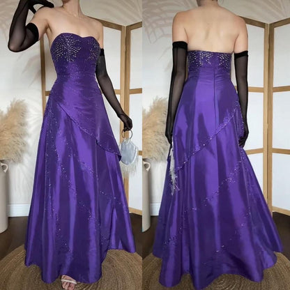 Strapless purple beaded a-line prom dress & shawl uk 12