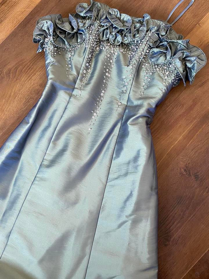 Hilary Morgan green evening dress & shawl UK 8-10