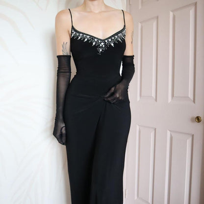 Black Flori Design stretch beaded evening dress UK 12-14