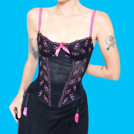 Black & pink heart detail basque UK 36B